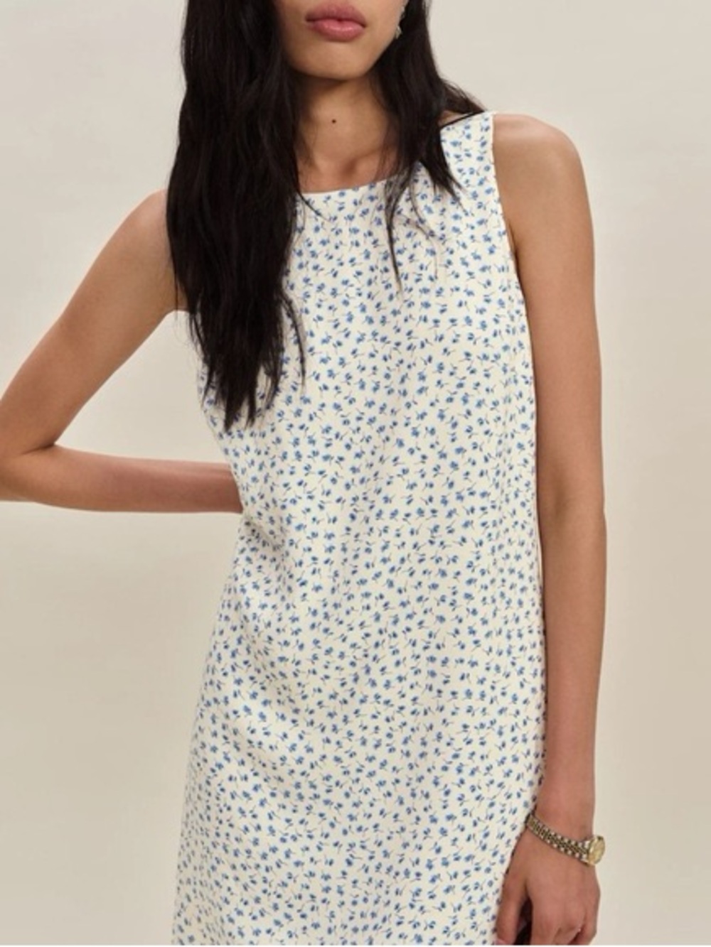 Reformation Cream Mini Dress with Blue Floral Print
